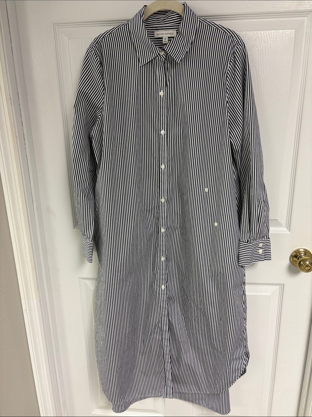 Banana Republic Black and White Vertical Stripe Button-Down Shirt Dress Medium